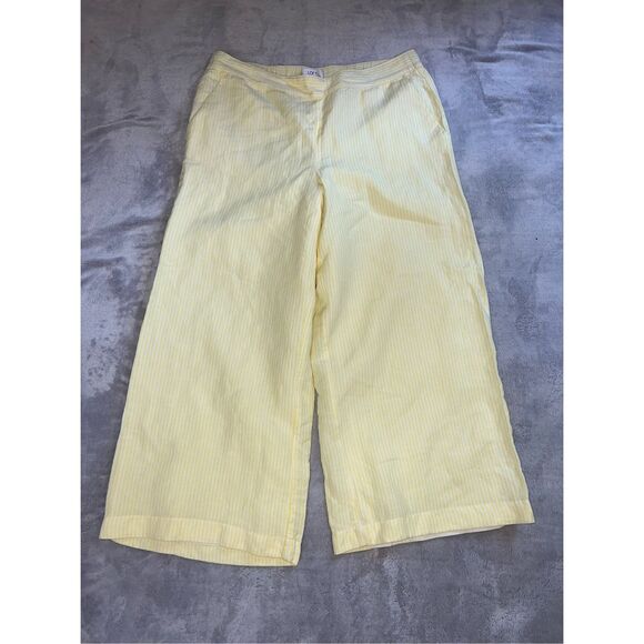 New women’s Yellow Striped Linen Wide Leg Pants LARGE - Picture 1 of 8